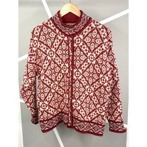 Vintage LL Bean Nordic Fair Isle Wool Knit Sweater Red Women’s M Cardigan USA